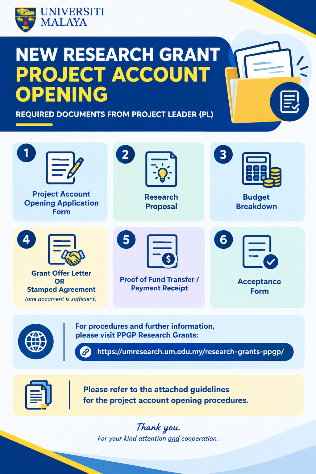 New Research Grant Project Account Opening